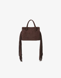REMI/REID Noe Fringe Faux Suede Short Bag in Chocolate
