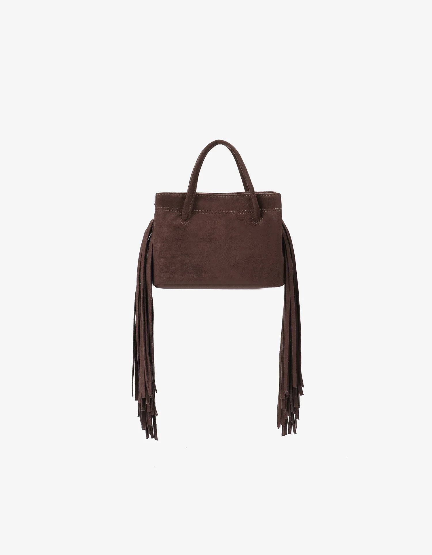 REMI/REID Noe Fringe Faux Suede Short Bag in Chocolate