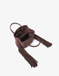 REMI/REID Noe Fringe Faux Suede Short Bag in Chocolate