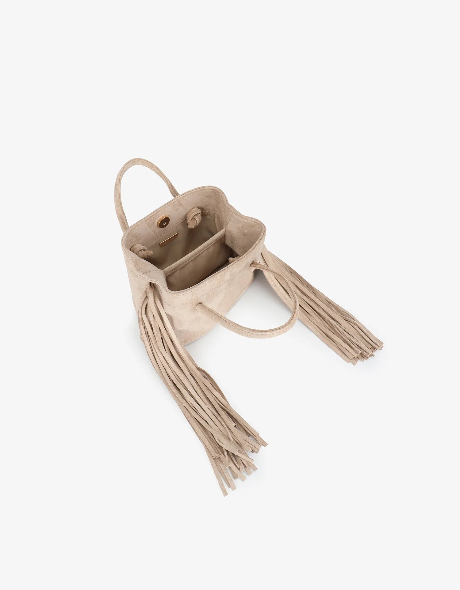REMI/REID Noe Fringe Faux Suede Short Bag in Foundation