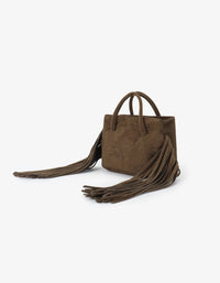 REMI/REID Noe Fringe Faux Suede Short Bag in Olive