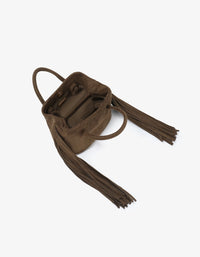 REMI/REID Noe Fringe Faux Suede Short Bag in Olive