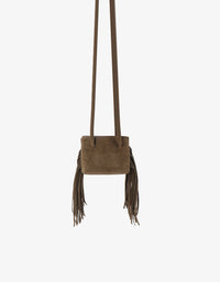 REMI/REID Noe Fringe Faux Suede Short Bag in Olive