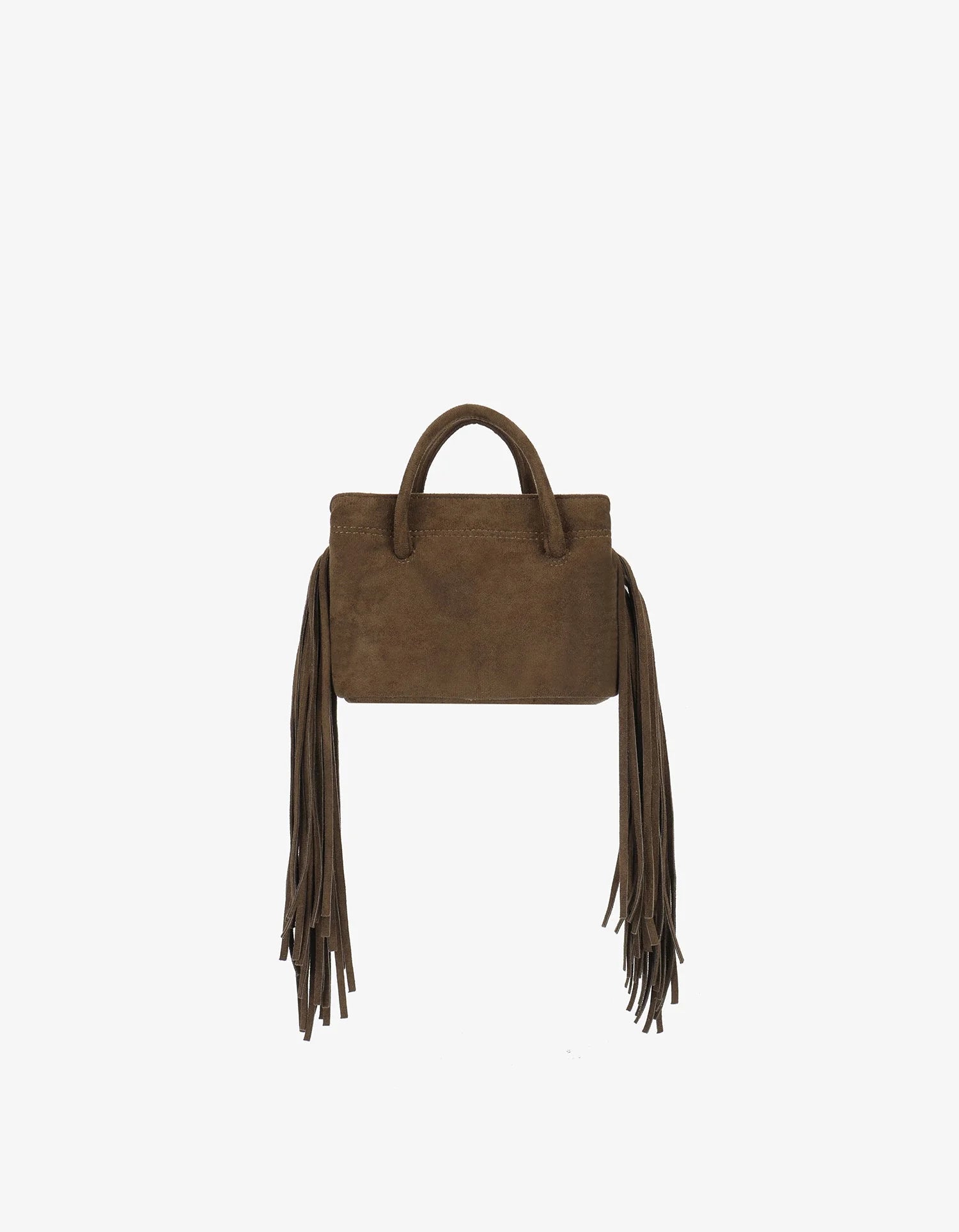 REMI/REID Noe Fringe Faux Suede Short Bag in Olive