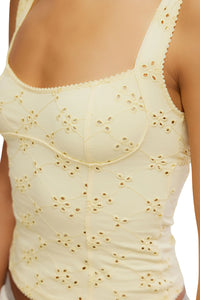 Free People Full Bloom Eyelet Cami in Banana Cream