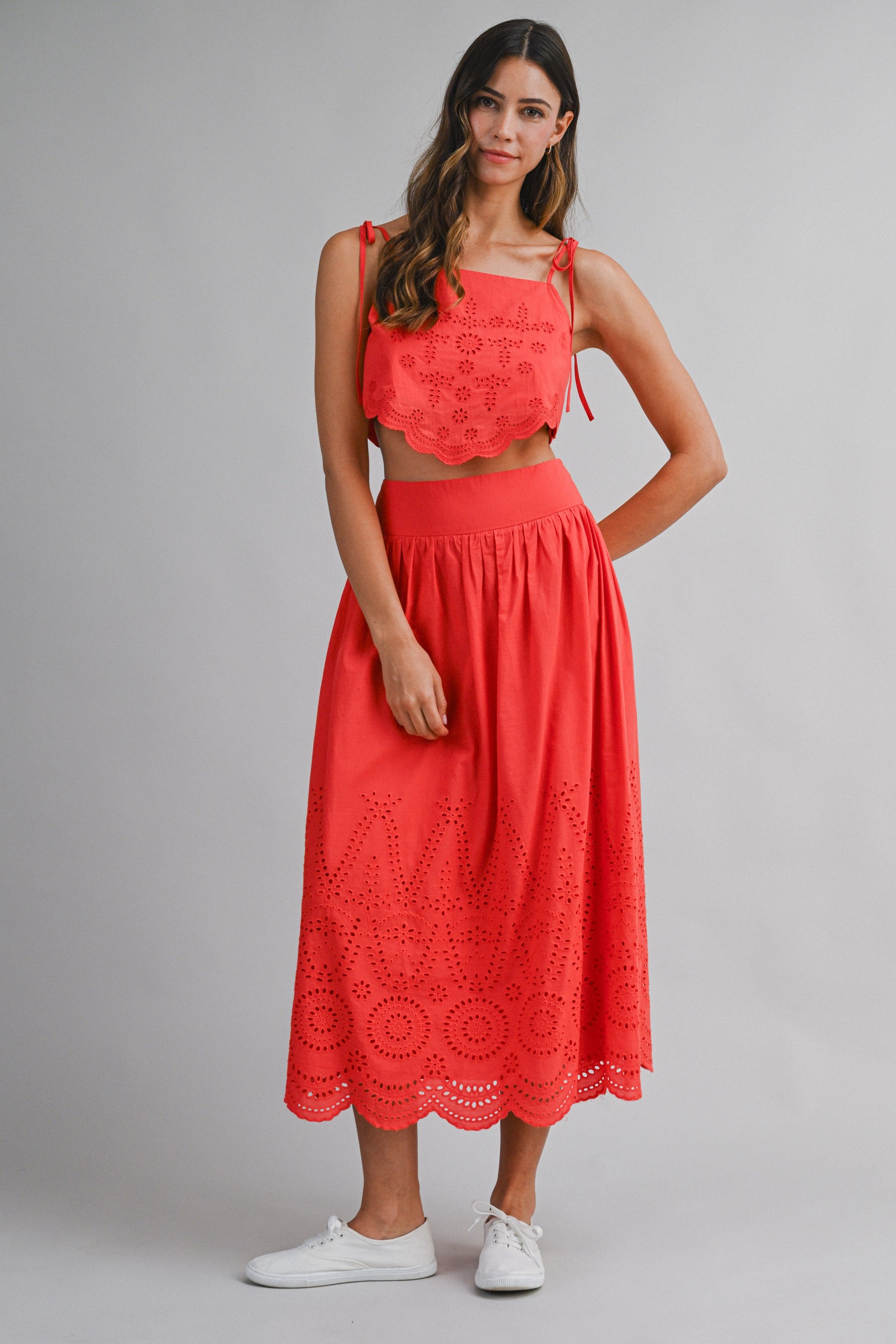 Bailey Embroidered Top & Midi Skirt Set