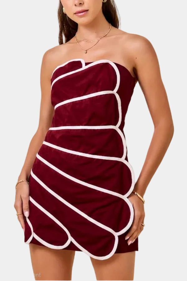 Zara Scallop Panels Strapless Mini Dress in Maroon