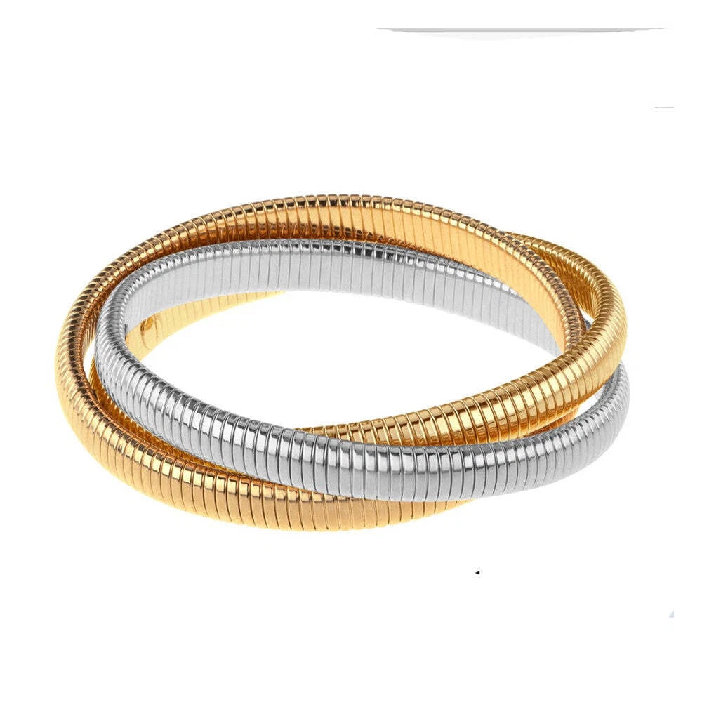 Janis Savitt Triple Cobra Bracelet 7 mm in Gold + Rhodium