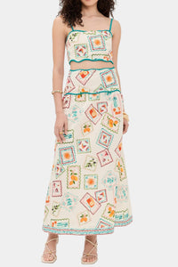 Saylor Tashi Stamp Print Linen Midi Skirt Set