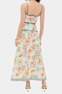 Saylor Tashi Stamp Print Linen Midi Skirt Set