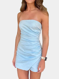 Isabella Side Shirring Romper in Blue