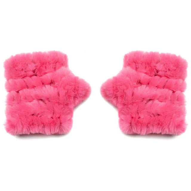 Jocelyn Mandy Faux Fur Mittens in Hot Pink
