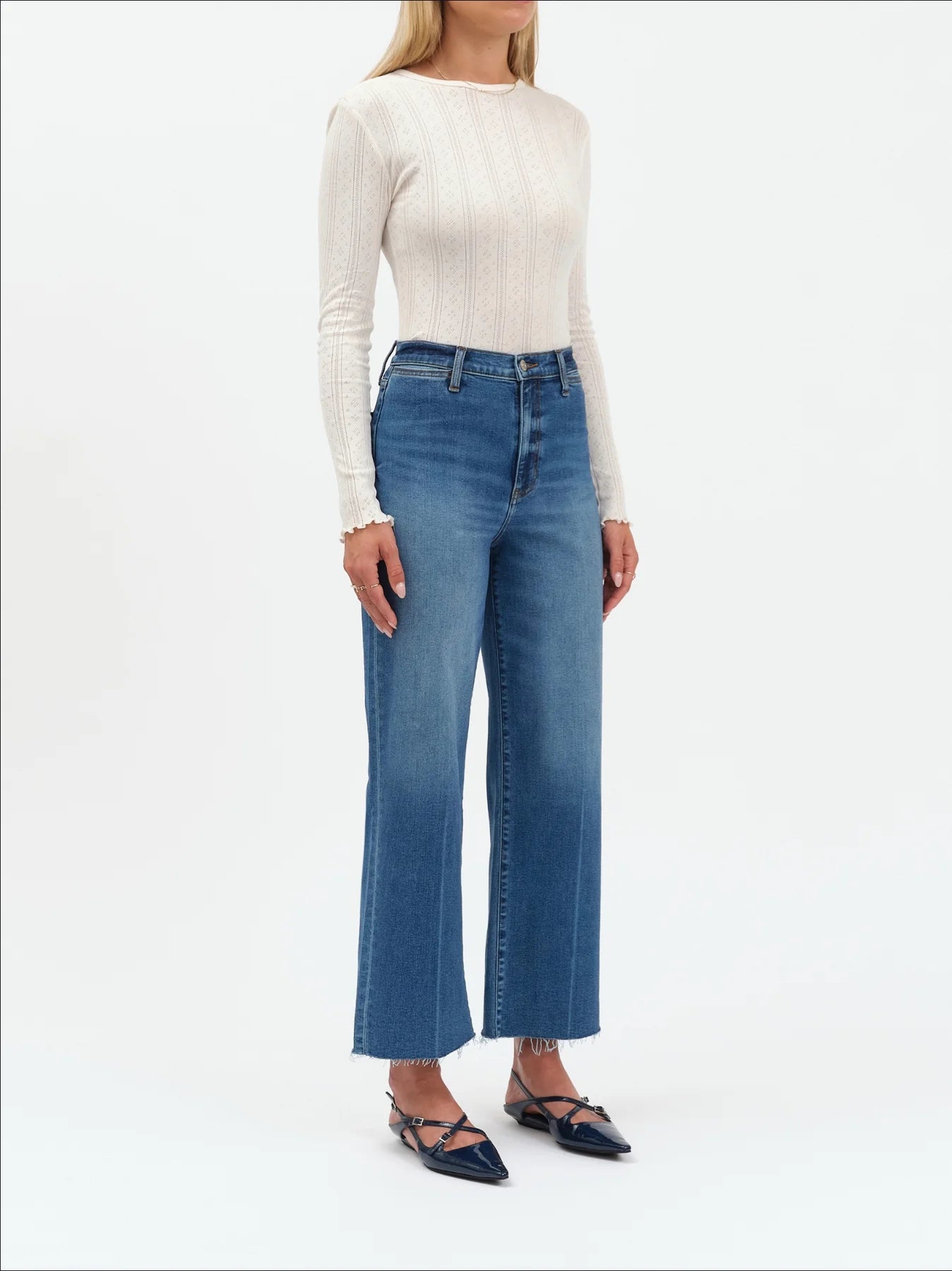 DAZE Pleaser High Rise Wide Ankle Jeans in Indigo Wave