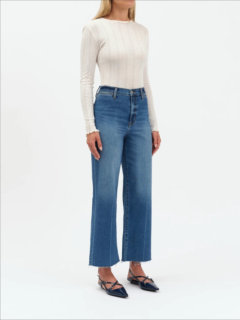 DAZE Pleaser High Rise Wide Ankle Jeans in Indigo Wave