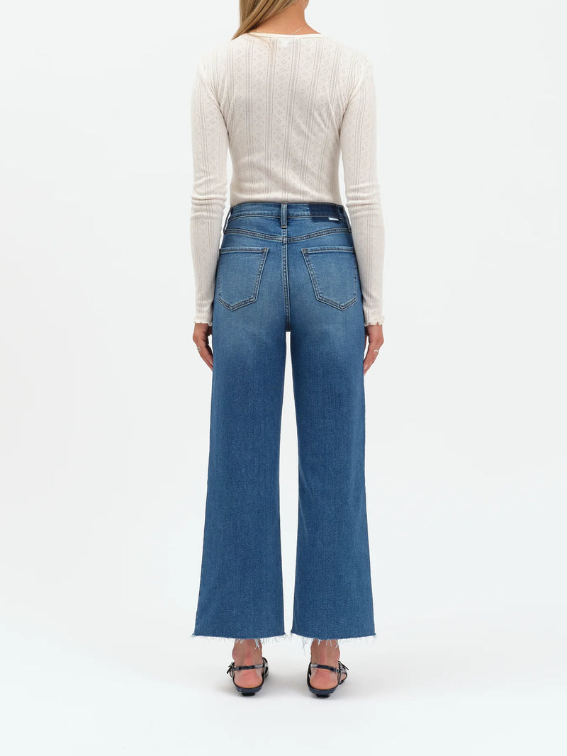 DAZE Pleaser High Rise Wide Ankle Jeans in Indigo Wave