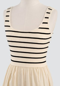 Moon River Striped Knit Contrast Midi Dress