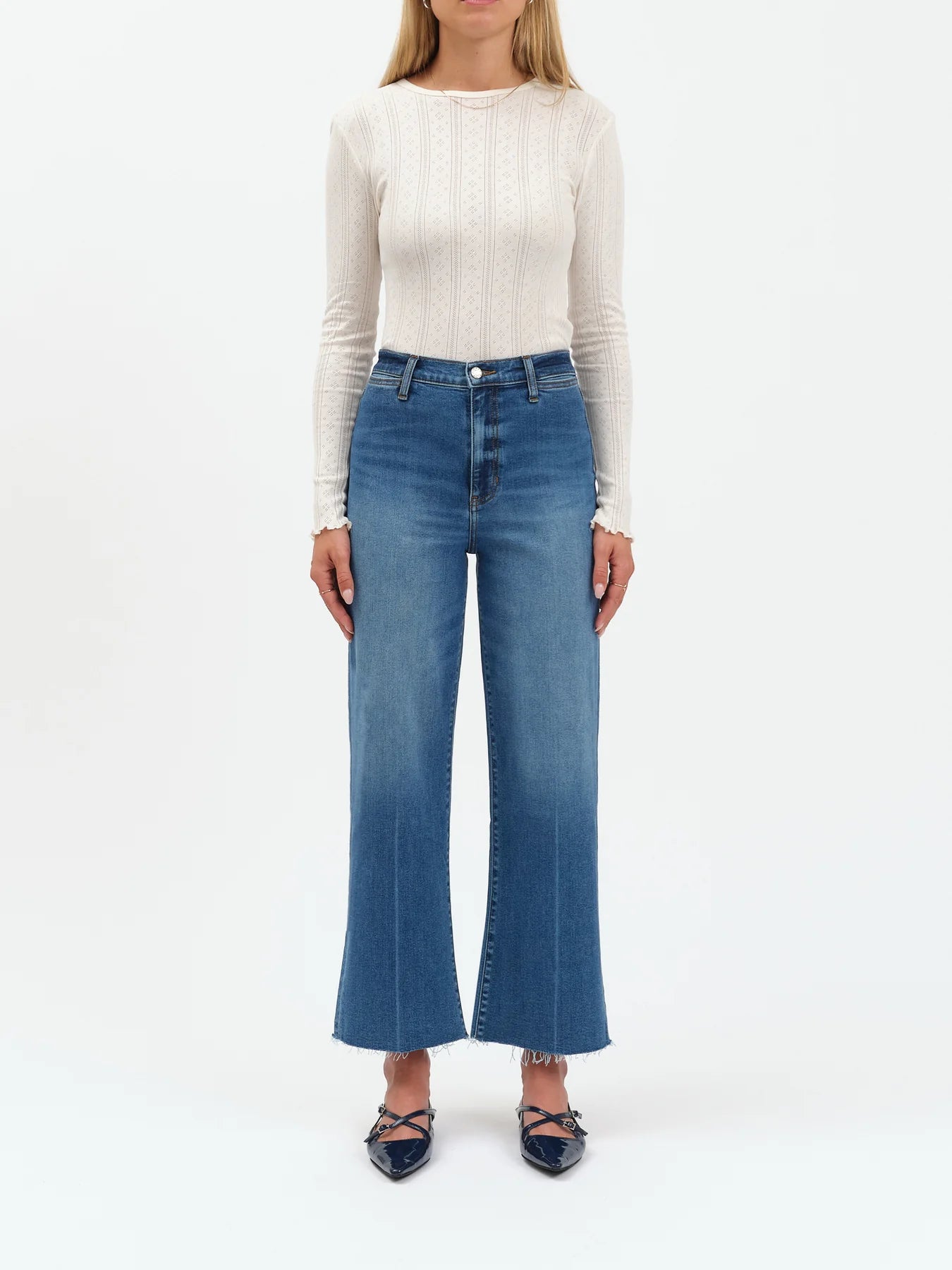 DAZE Pleaser High Rise Wide Ankle Jeans in Indigo Wave