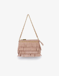 REMI/REID Vassel Fringe Faux Suede Clutch Bag in Foundation