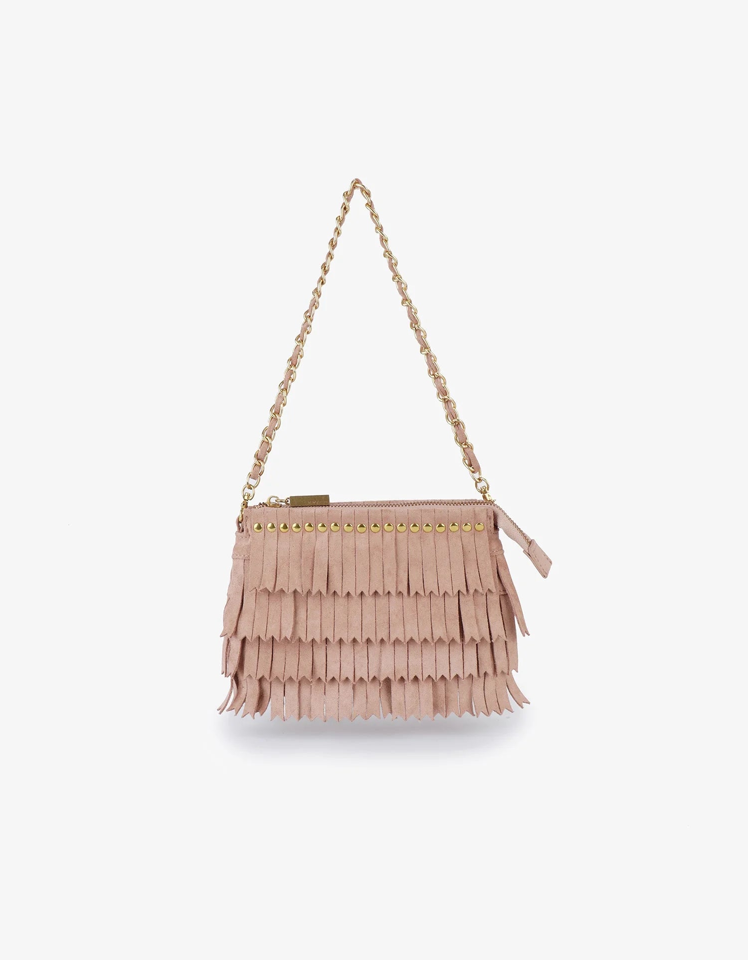 REMI/REID Vassel Fringe Faux Suede Clutch Bag in Foundation