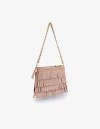 REMI/REID Vassel Fringe Faux Suede Clutch Bag in Foundation