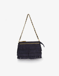 REMI/REID Vassel Fringe Faux Suede Clutch Bag in Navy