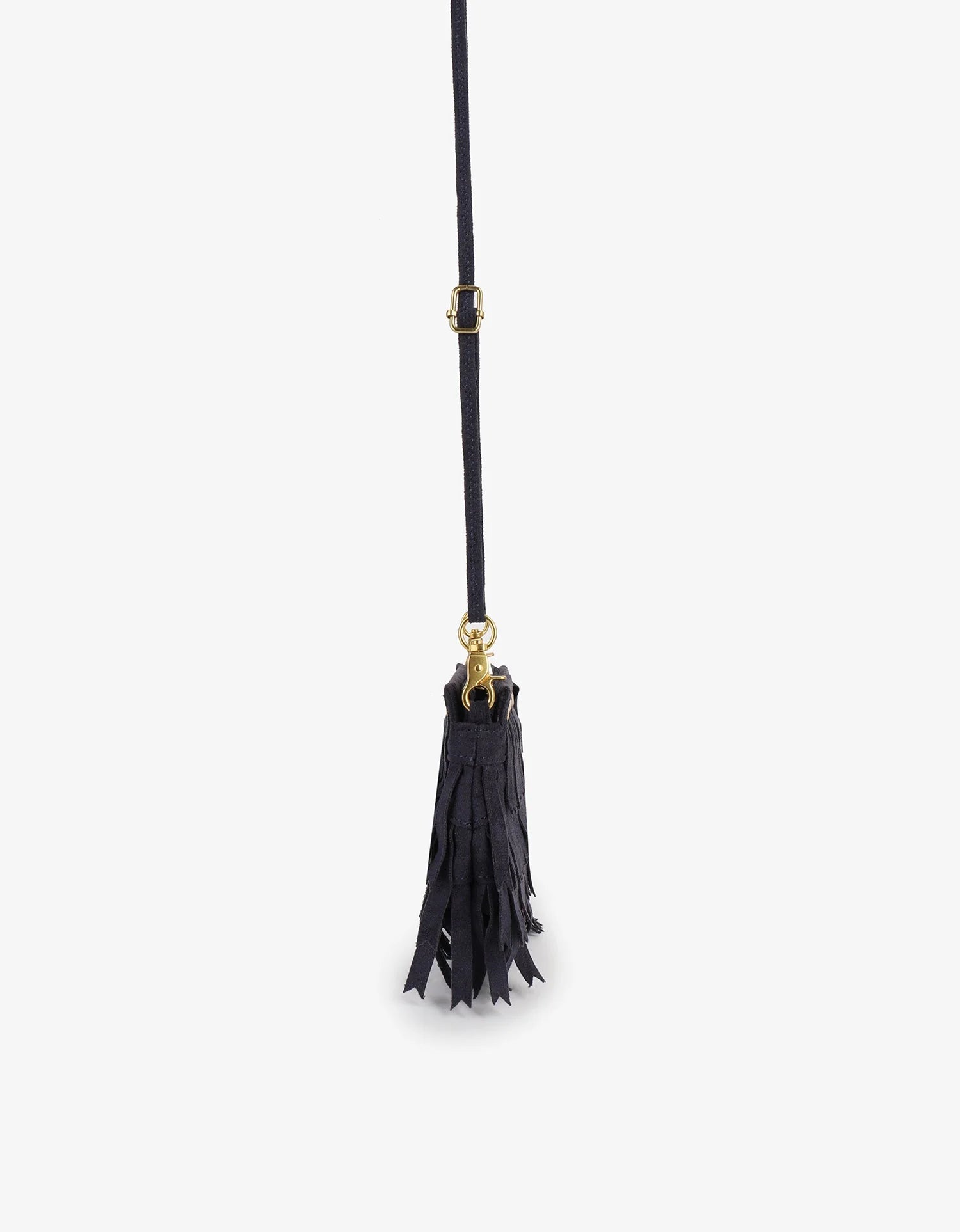 REMI/REID Vassel Fringe Faux Suede Clutch Bag in Navy