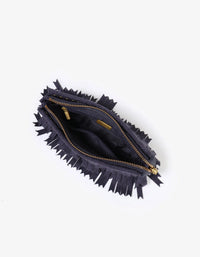 REMI/REID Vassel Fringe Faux Suede Clutch Bag in Navy