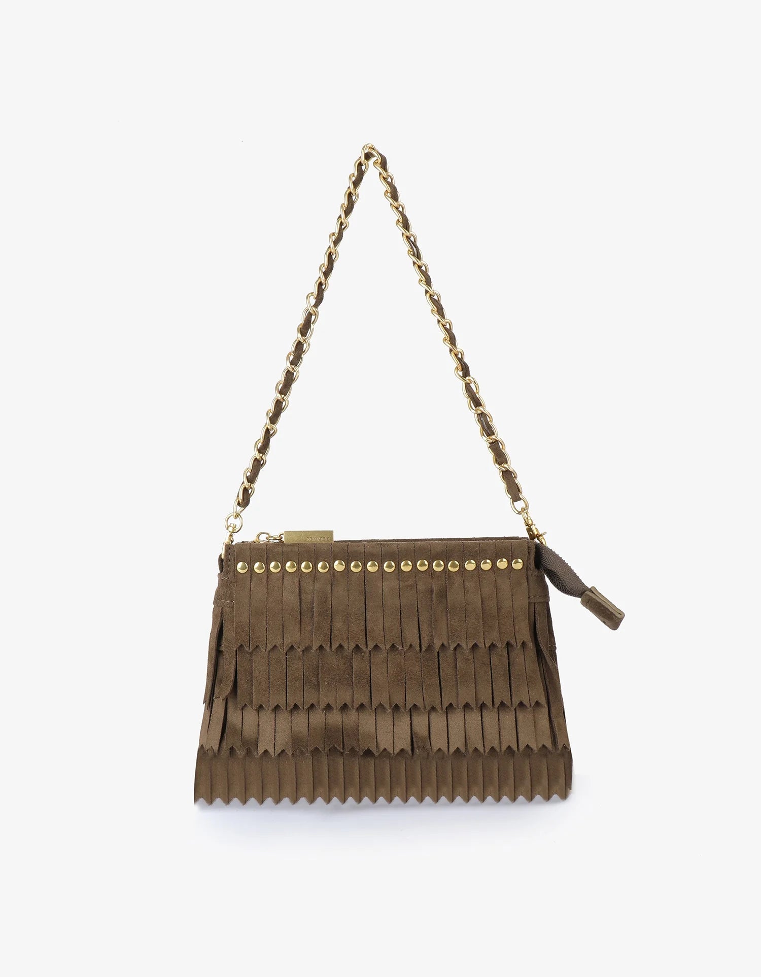 REMI/REID Vassel Fringe Faux Suede Clutch Bag in Olive