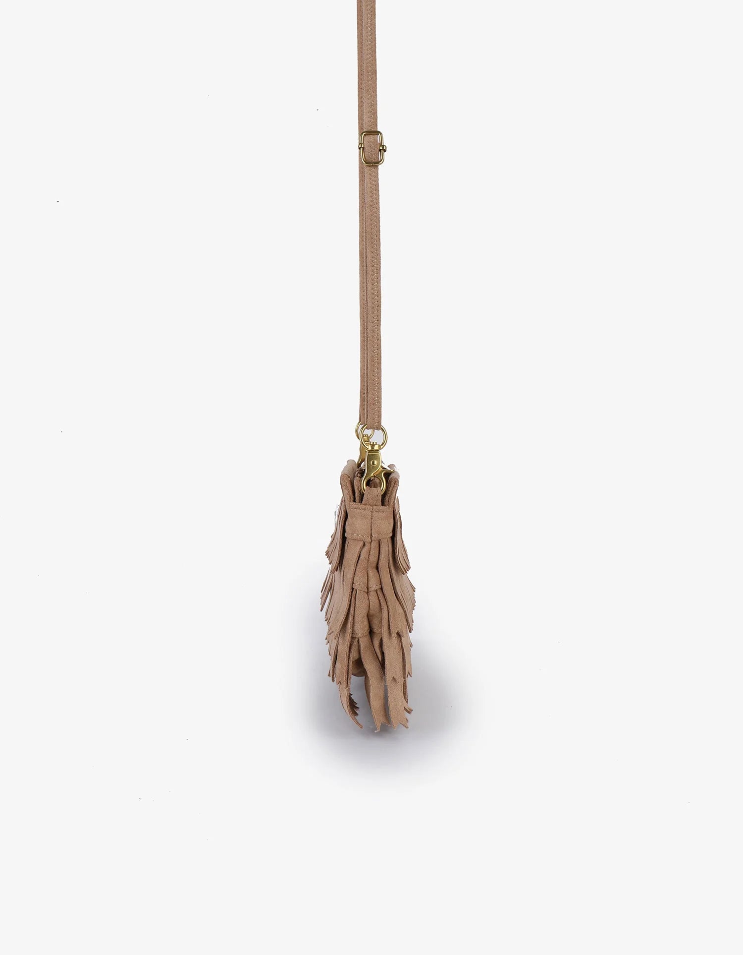 REMI/REID Vassel Fringe Faux Suede Clutch Bag in Tan