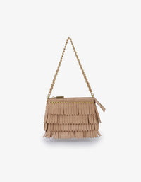 REMI/REID Vassel Fringe Faux Suede Clutch Bag in Tan